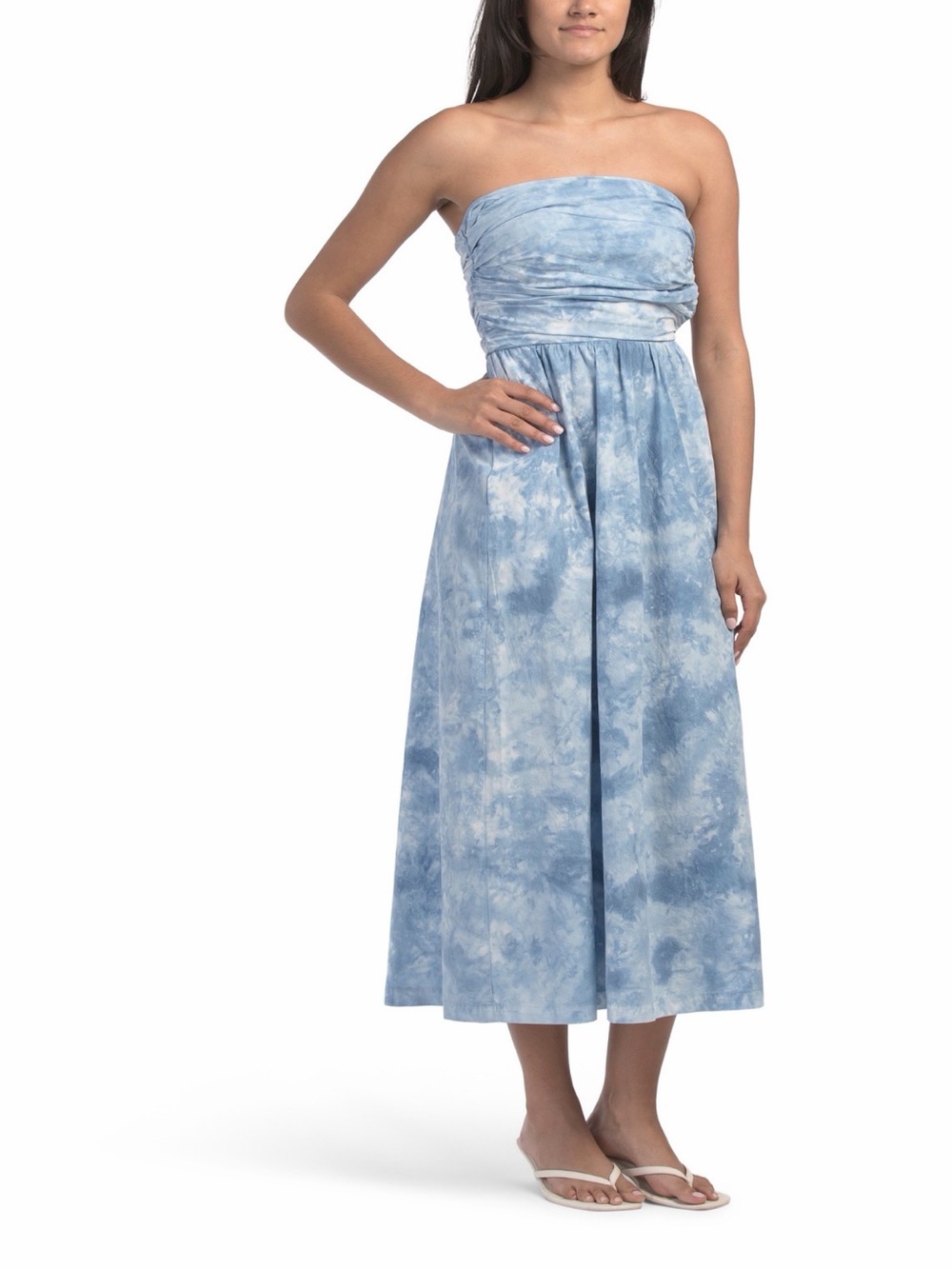 NWT! Young Fabulous & Broke Light Blue Tie-Dye Strapless Midi Dress